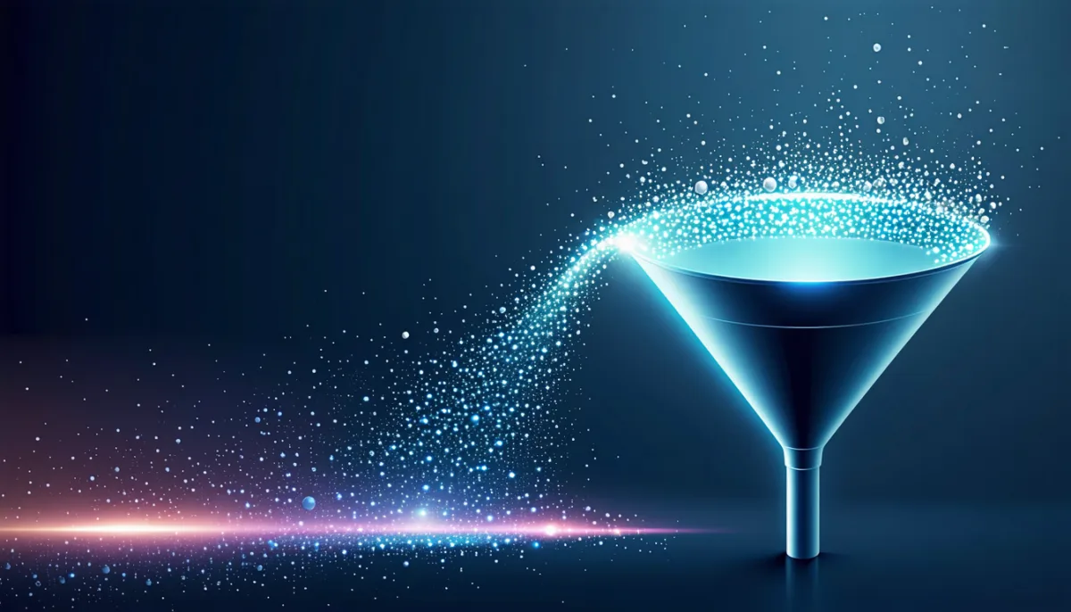 A glowing funnel lets only a steady trickle of light particles through