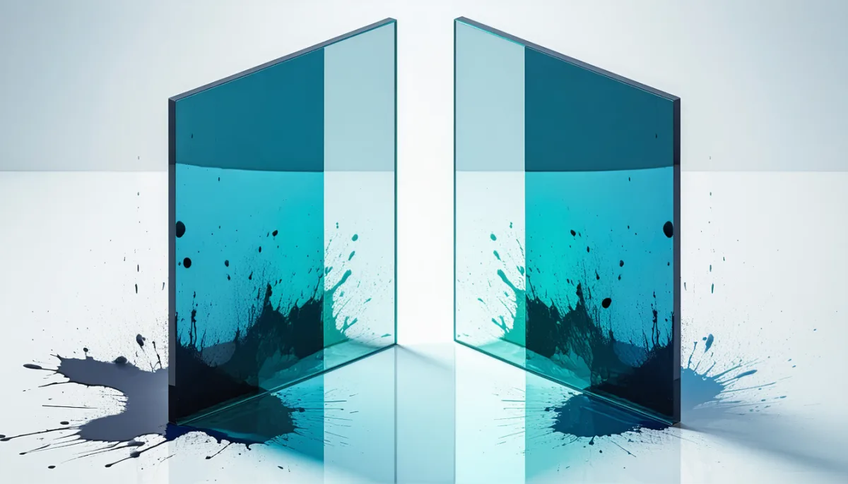 Two mirrors facing each other, an ink stain on one instantly appears on the other, symbolising a mirror that copies damage